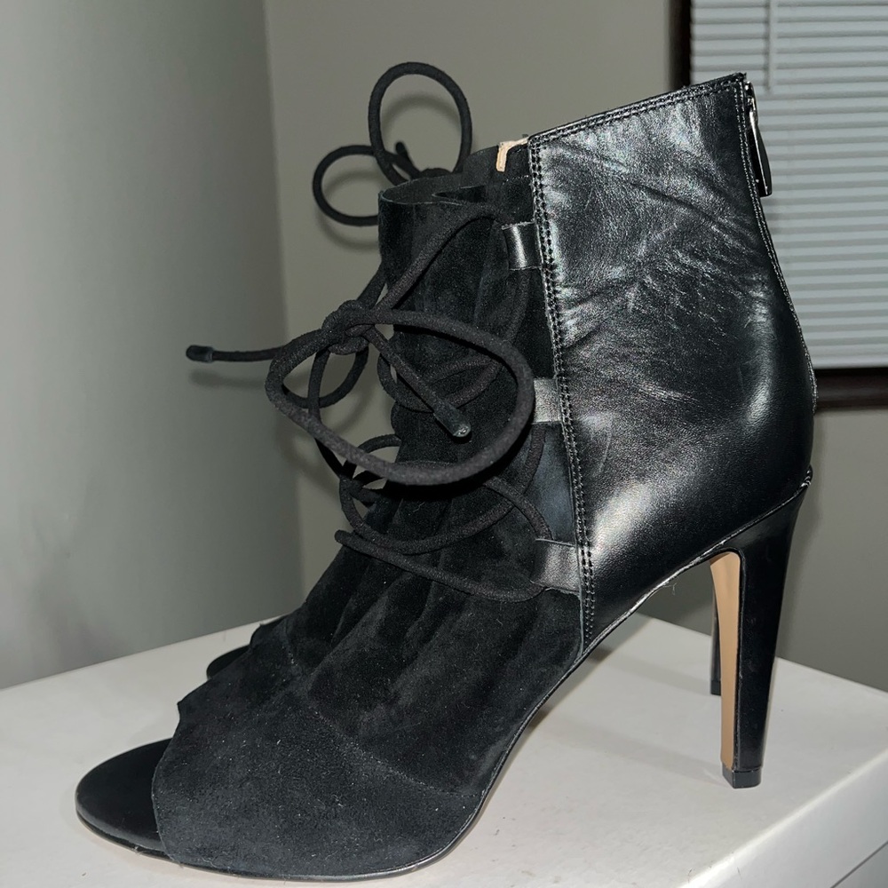 French Connection Black Lace-Up Heeled Boots